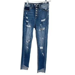 KanCan Women's Button Fly Skinny Distressed Denim Raw Hem Jeans Size 3